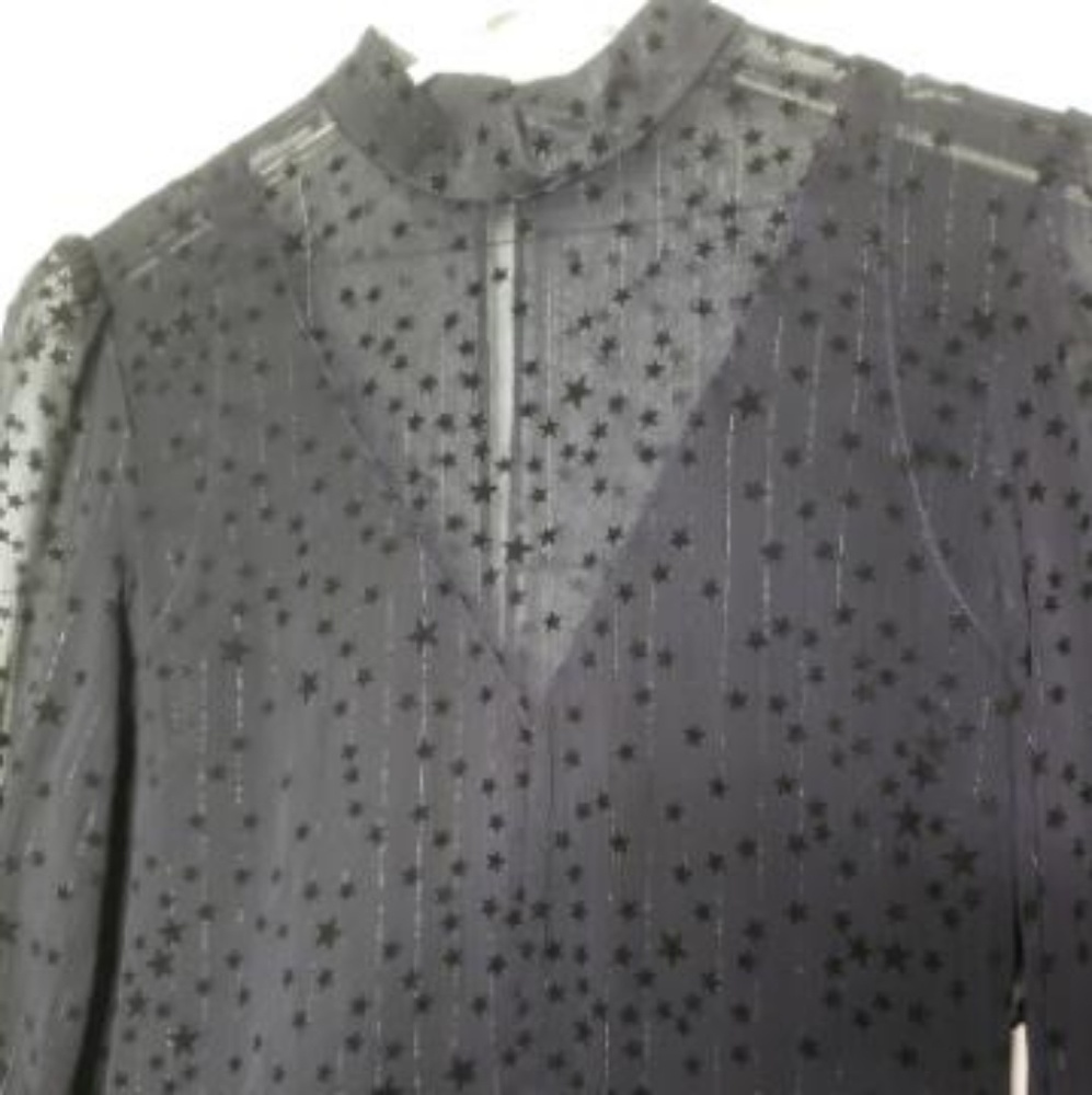 Avec Les Filles Flocked Star Ruffle Dress Navy/Blk - Picture 7 of 8